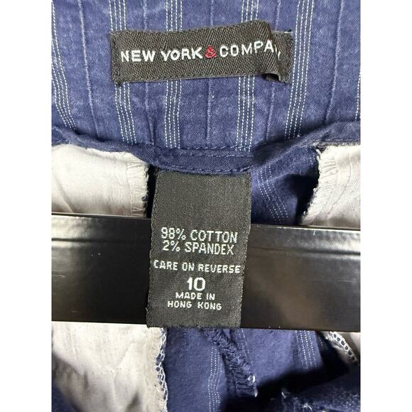 New York & Company Blue Stripe Capris Sz 10 Flap Pocket Straight Leg Cotton B139 - Picture 5 of 12